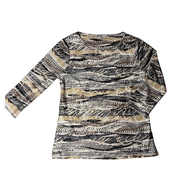 Kate Park Tops - Kate Park Womens Abstract Animal Print Glitter Metallic 3/4 Sleeve Top Small